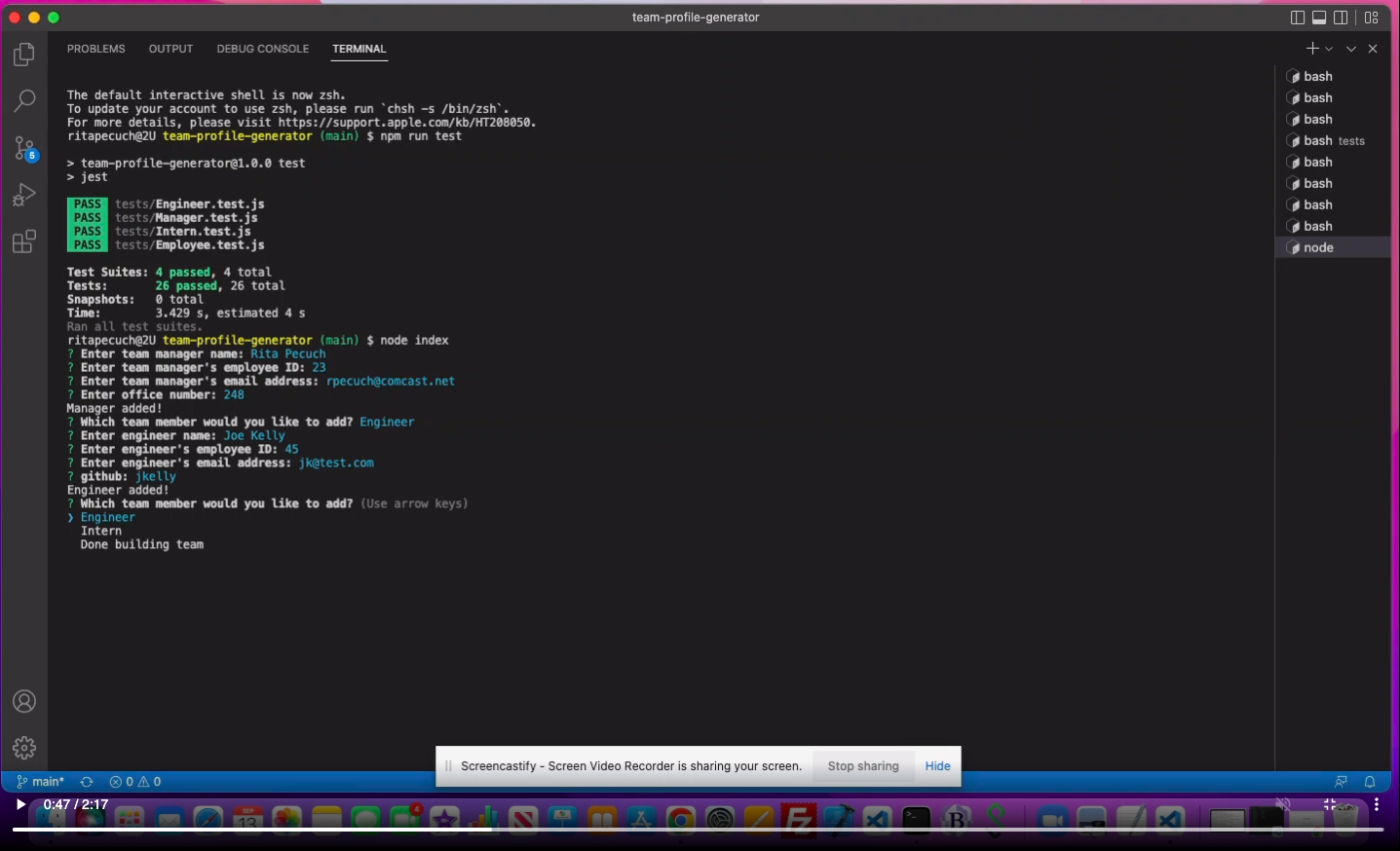 team profile generator application